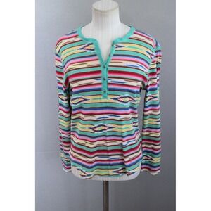 Chaps Denim Henley Top Large Multicolor Southwestern Thermal Waffle Women Shirt